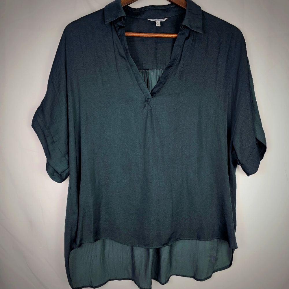 NAKED ZEBRA Highlow Collar Satin Blouse.